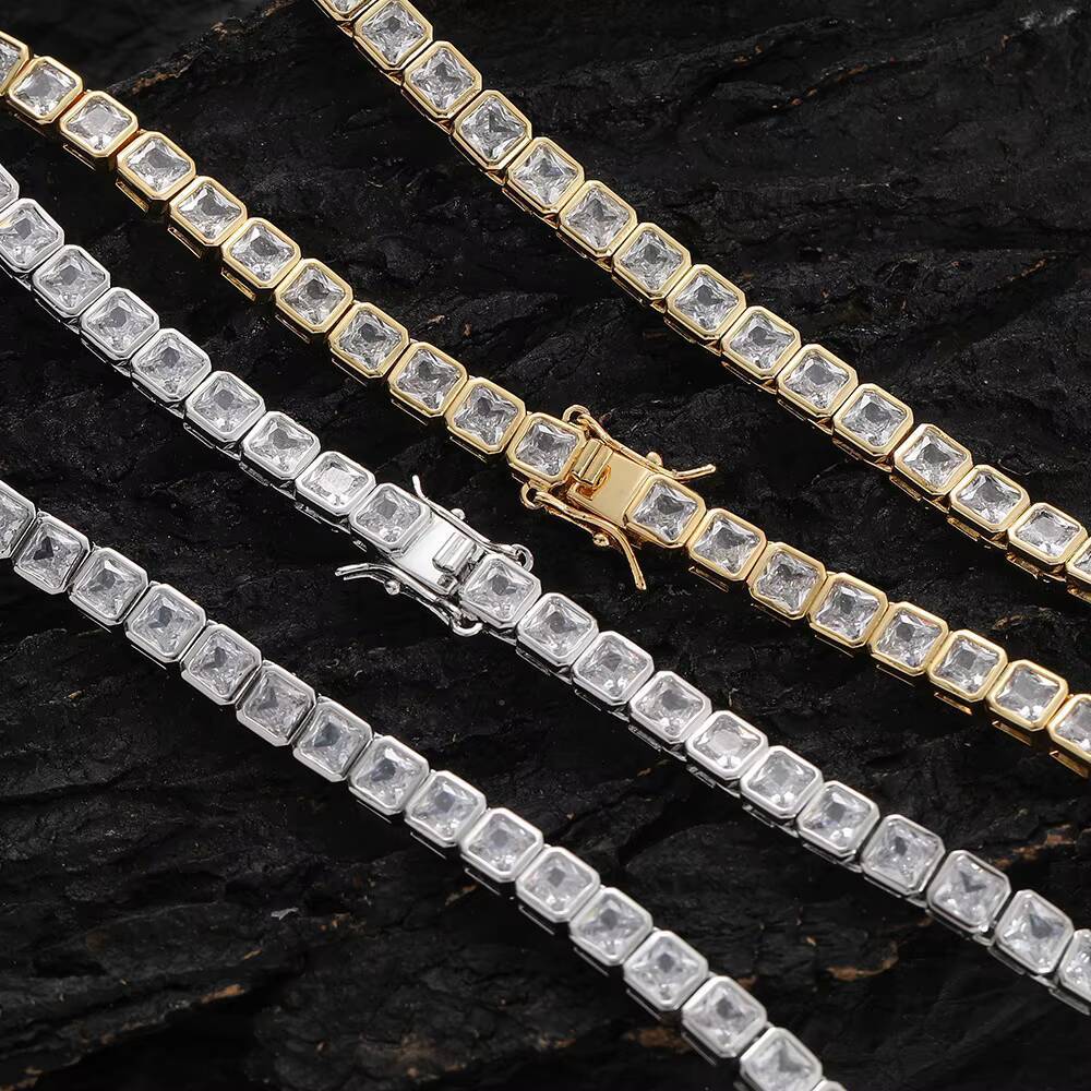 HipHop Copper 4X4MM Cubic Zirconia Tennis Choker Chain Iced Out Jewelry Diamond Cadena Tennis Chain CZ Tennis Necklace