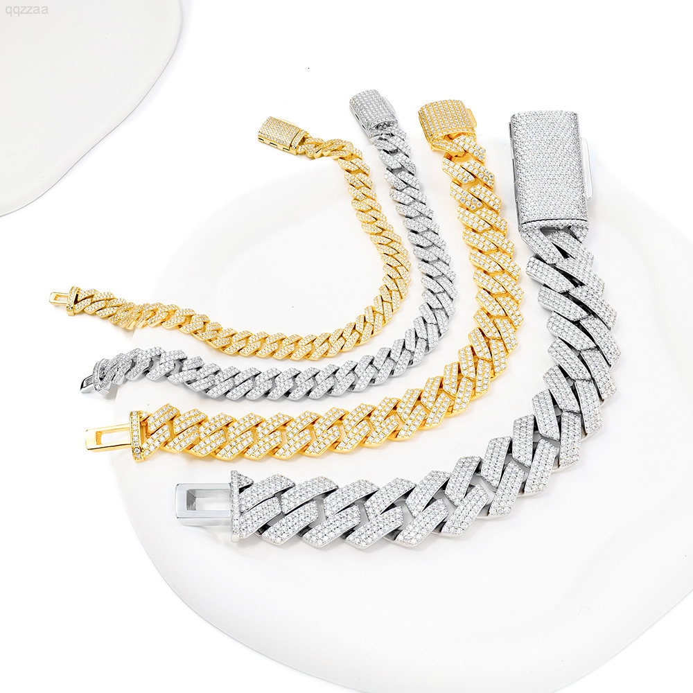 Hip Hop 8mm14mm Bling Iced Moissanite Cuban Link Chain Bracelet Full Moissanite Diamond HipHop Jewelry