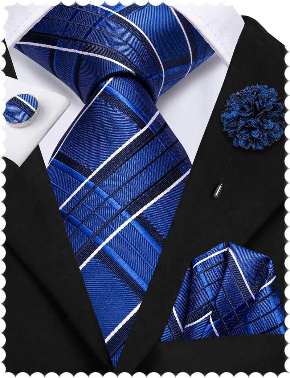 Men Ties Set Woven Necktie and Lapel Pin Pocket Square Cufflinks Sets Formal Business WeddingW250904