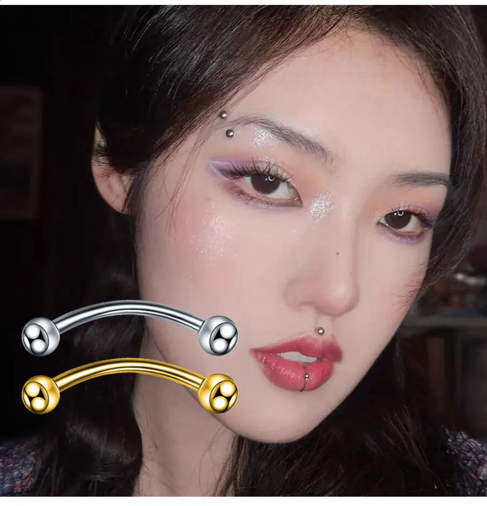 6Pcs Eyebrow Piercing Banana Shape Lip Ring Stainless Steel Curved Barbell Stud Helix Navel Cartilage Earring Body Jewelry 250903