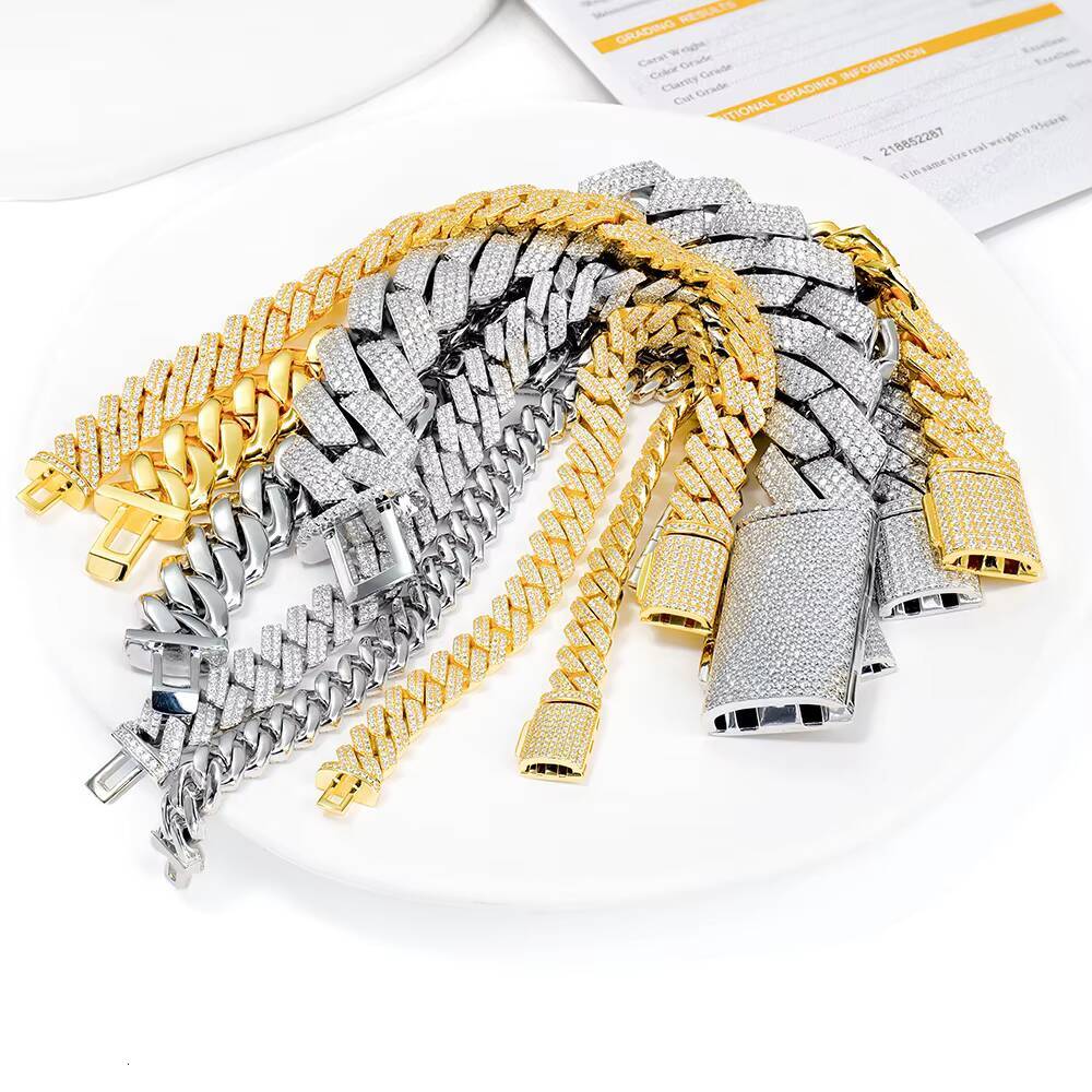 Sharp Cuban Link Chain SilverGold 6789 Bracelet GRA Certificated Iced Out Moissanite Bling Diamond Cuban Link Chains
