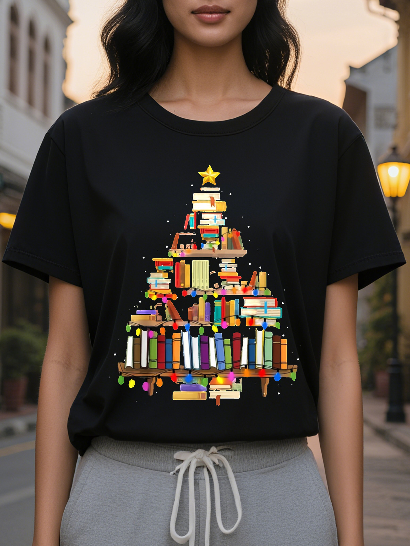 For Spring Summer Casual Short Sleeve Books Print Crew Neck T-Shirt Women's Clothing