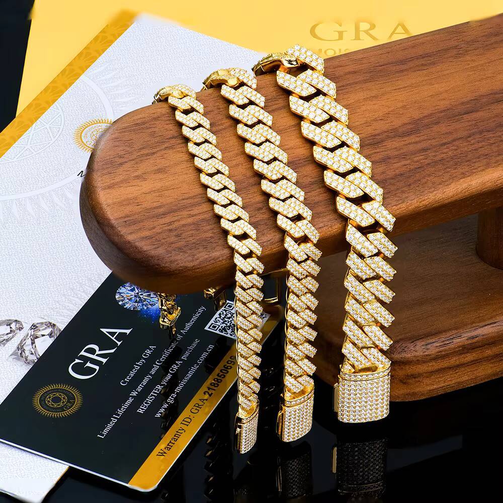 Fine Jewelry 8mm 10mm 14mm Full Moissanite Cuban Link Bracelet D VVS Iced 925 Sterling Silver Cuban Bracelet