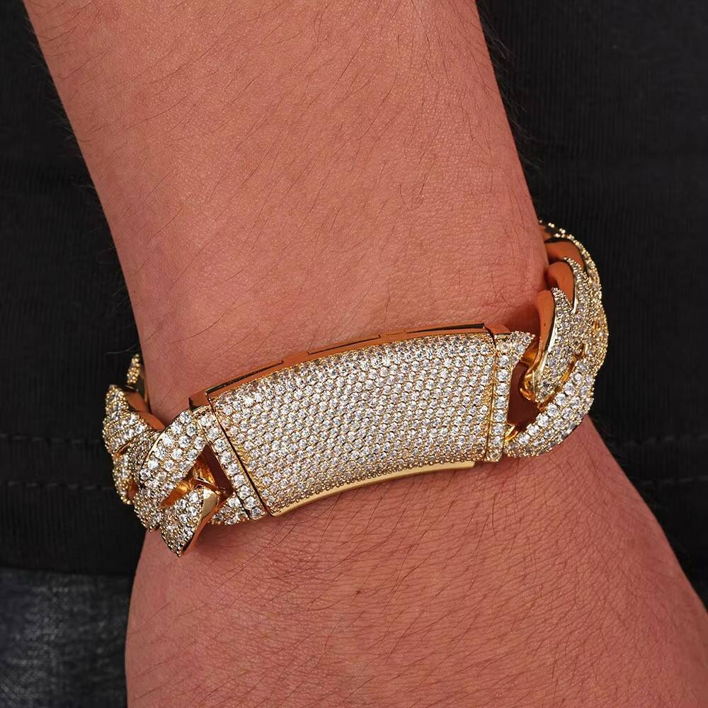 Men S925 Silver Moissanite Bracelet Hip Hop Three Row Full Diamond Bubble Cuban Gift