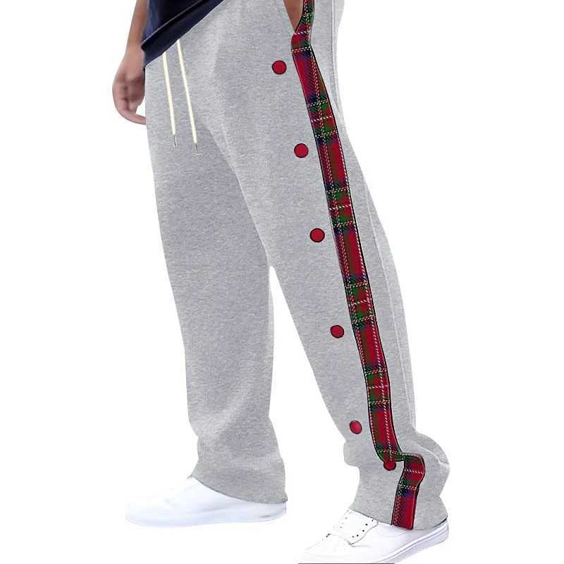 American New Mens Sports Pants Spring and Autumn Breasted Plaid Stitching Design Casual Pants Loose Straight Mens SweatpantsXJ250904