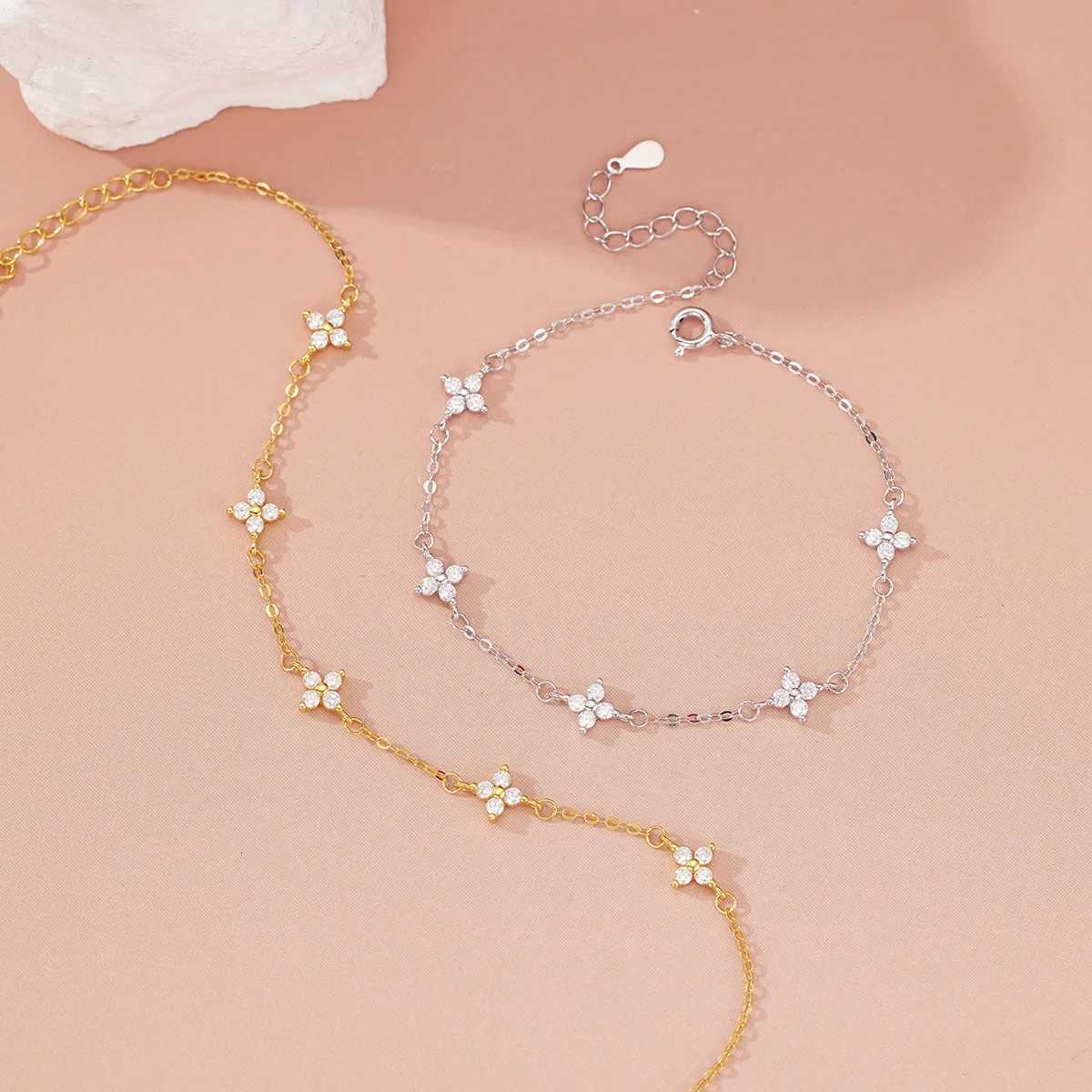 925 Sterling Silver Crystal Flower Bracelet for Women Girls New Personality Korean Chain Fashion Jewelry Accessories Party Gifts W250904