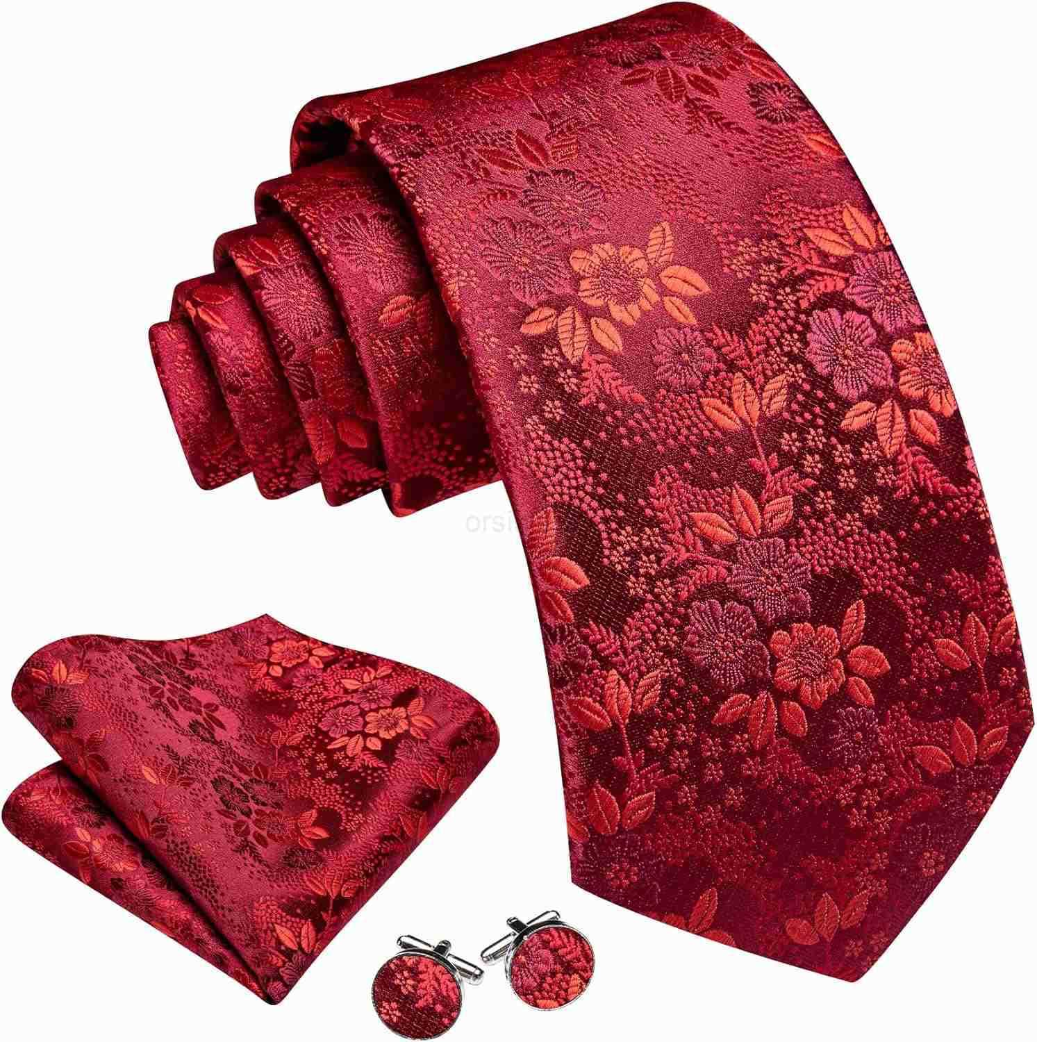 Men Tie Set Floral Paisley Silk Necktie Pocket Square Cufflinks Formal Wedding Party BusinessW250904