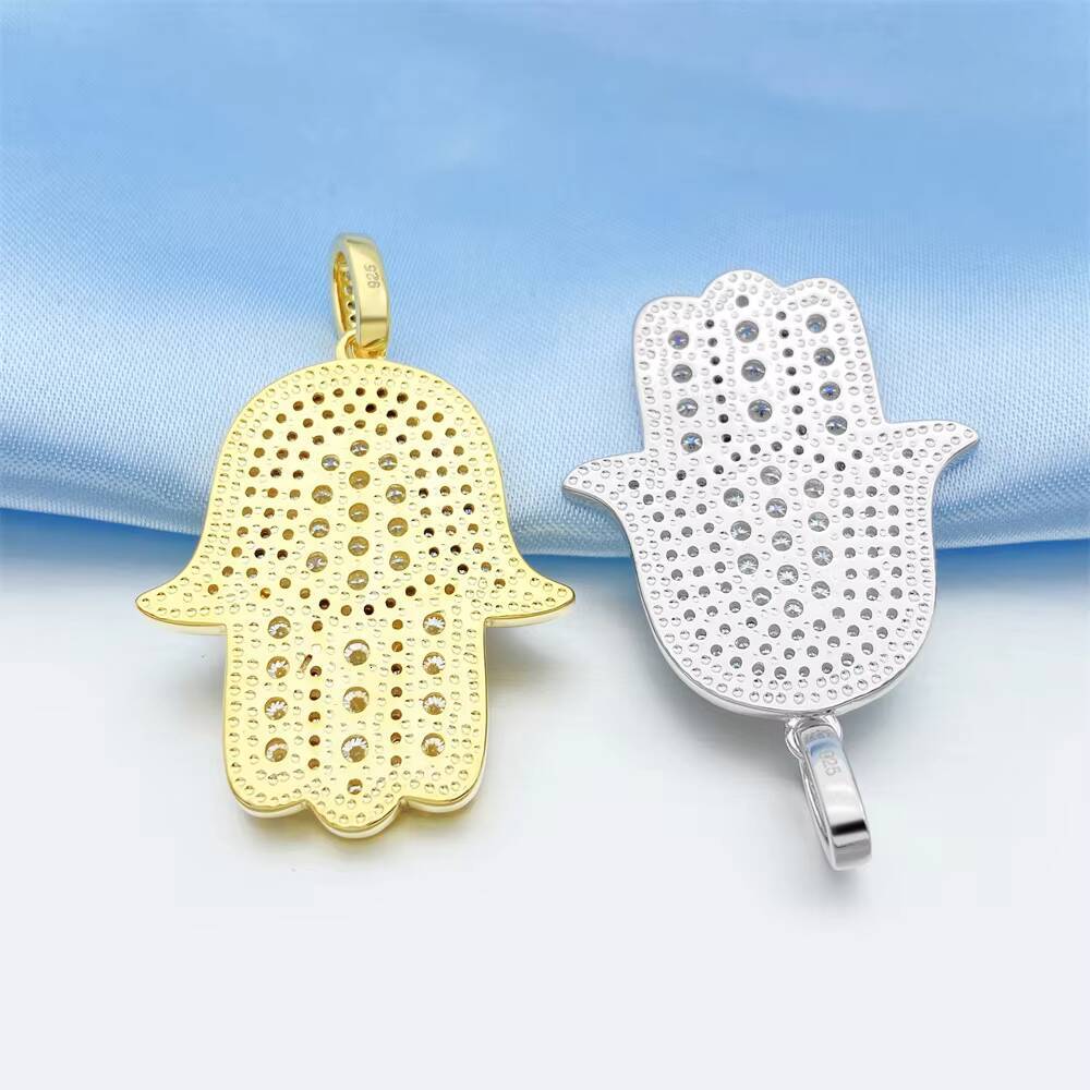 Moissanite Rhinestone Luxury Pendant Palm Shape Sterling Silver Pendant