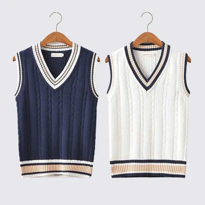 New Mens Fashion Winter Thick VNeck Sleeveless Vest Sleeveless Sweater Cotton School Uniform Cotton Loose Knitting Vest SweaterXJ250904