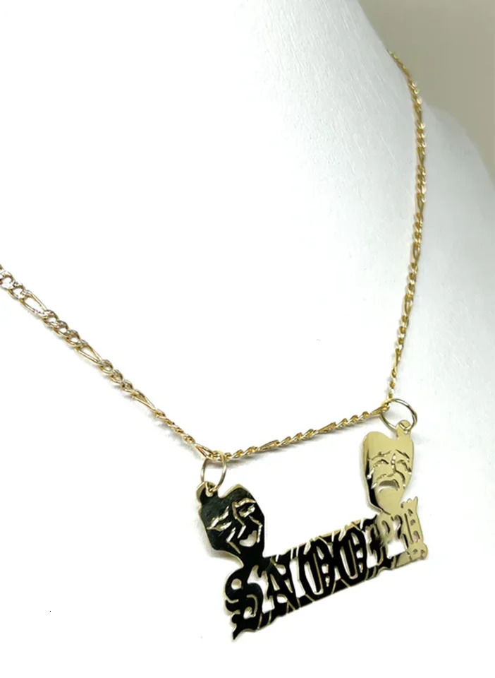 Custom Hip Hop Name Necklace for Men Women Gold Plated Stainless Steel Gothic Letter Pendant with Theater Mask Chain Jewelry 250903