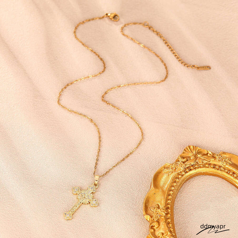 Collections Elegant Cross Pendant Necklace - Stainless Steel Dia-Cut Crucifix Chain Ddmyday For Women (45Cm+5Cm Adjustable) Ddmyday