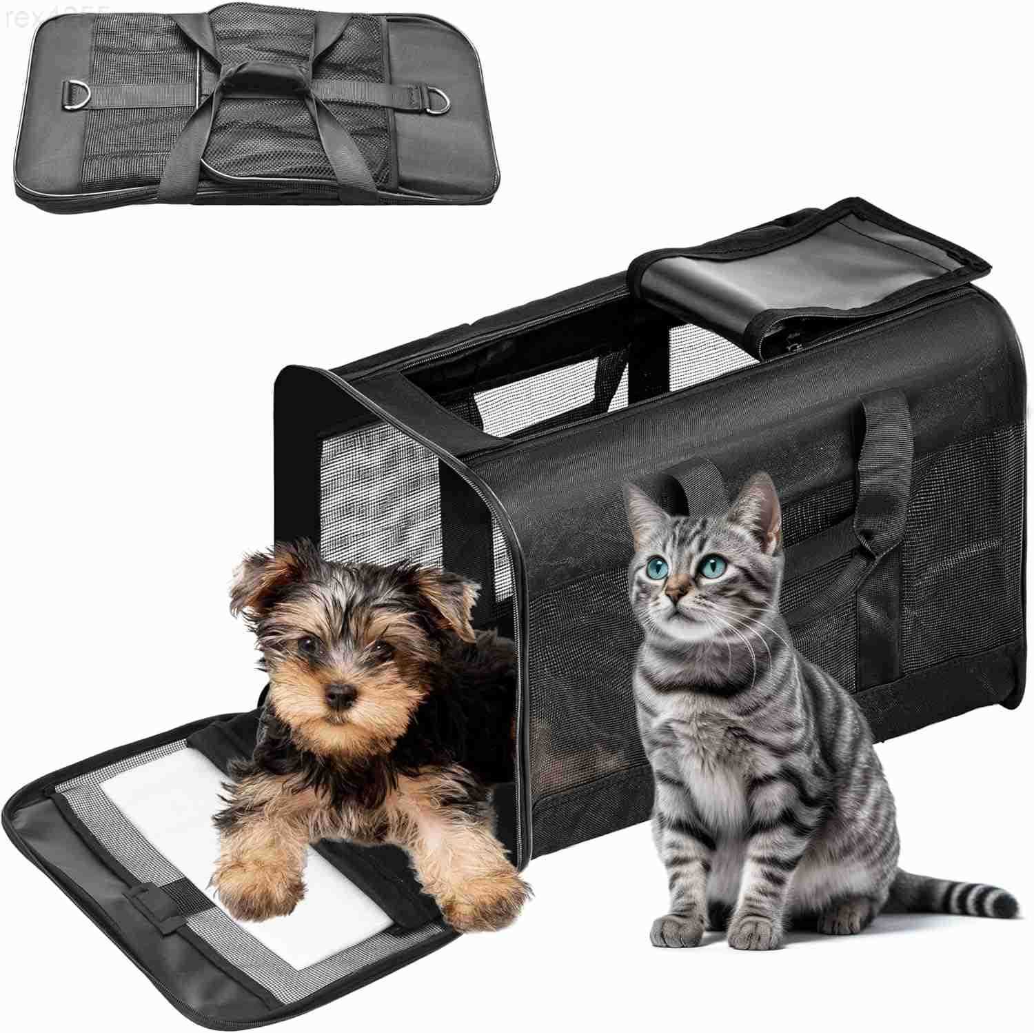 Pet Travel Carrier Soft Sided Portable Bag for Cats Small Dogs Kittens or Puppies Collapsible Durable Airline Approved Travel Friendly Grey 170 L x 10