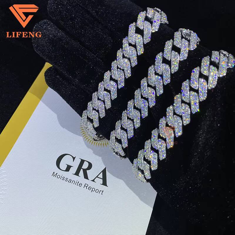 12mm Cuban Link Chain 2row Moissanite Bracelet Diamond 925 Sterling Silver Men VVS D Moissanite Hiphop Cuban Bracelet