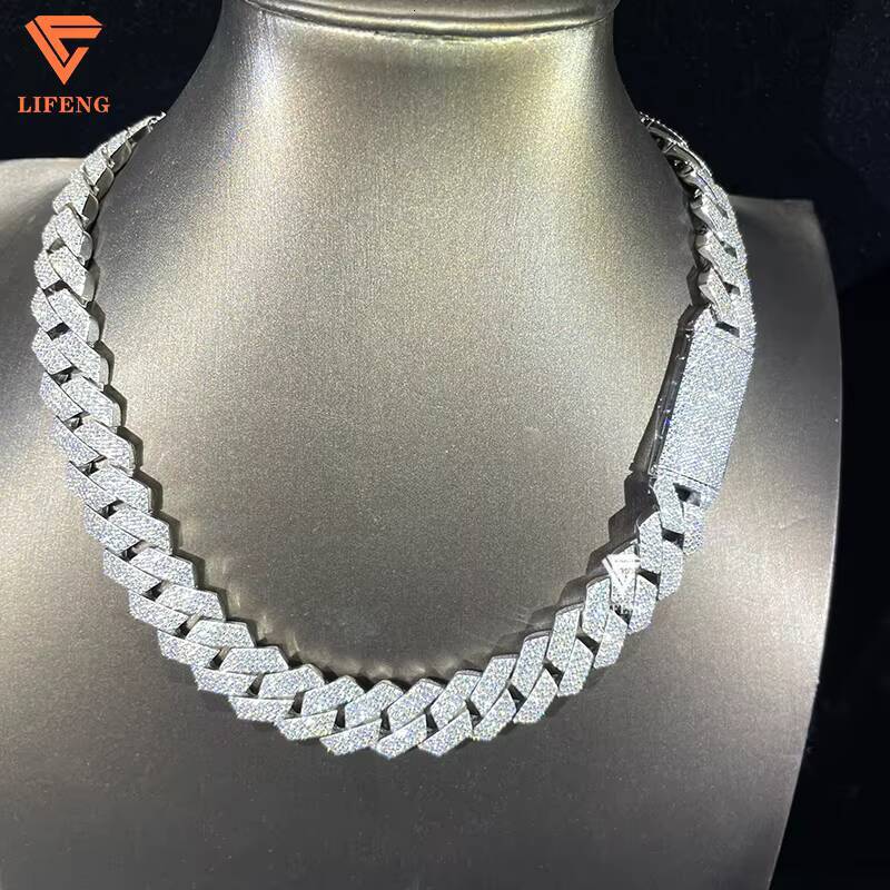 15mm 3Row Fashionable Silver Miami Cuban Link Chain Iced Hip Hop S925 Moissanite Diamond Tester Pass Mens Jewelry