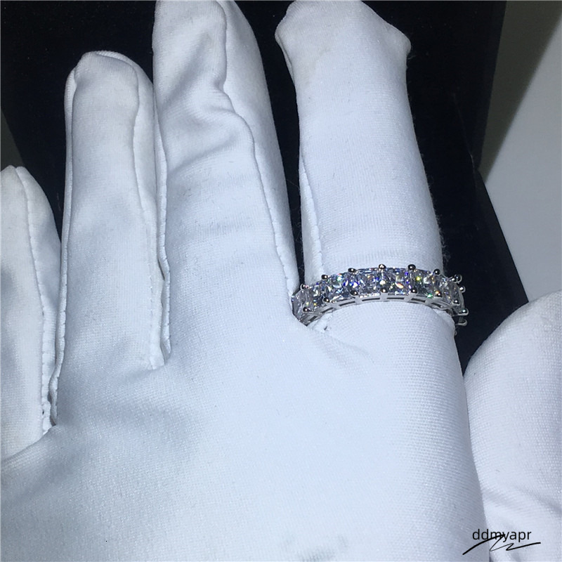 Top Selling Never Fade Sparkling Jewelry Sterling Sier Princess Ddmyday Cut White Topaz CZ Dia Promise Wedding Bridal Ring Gift Ddmyday
