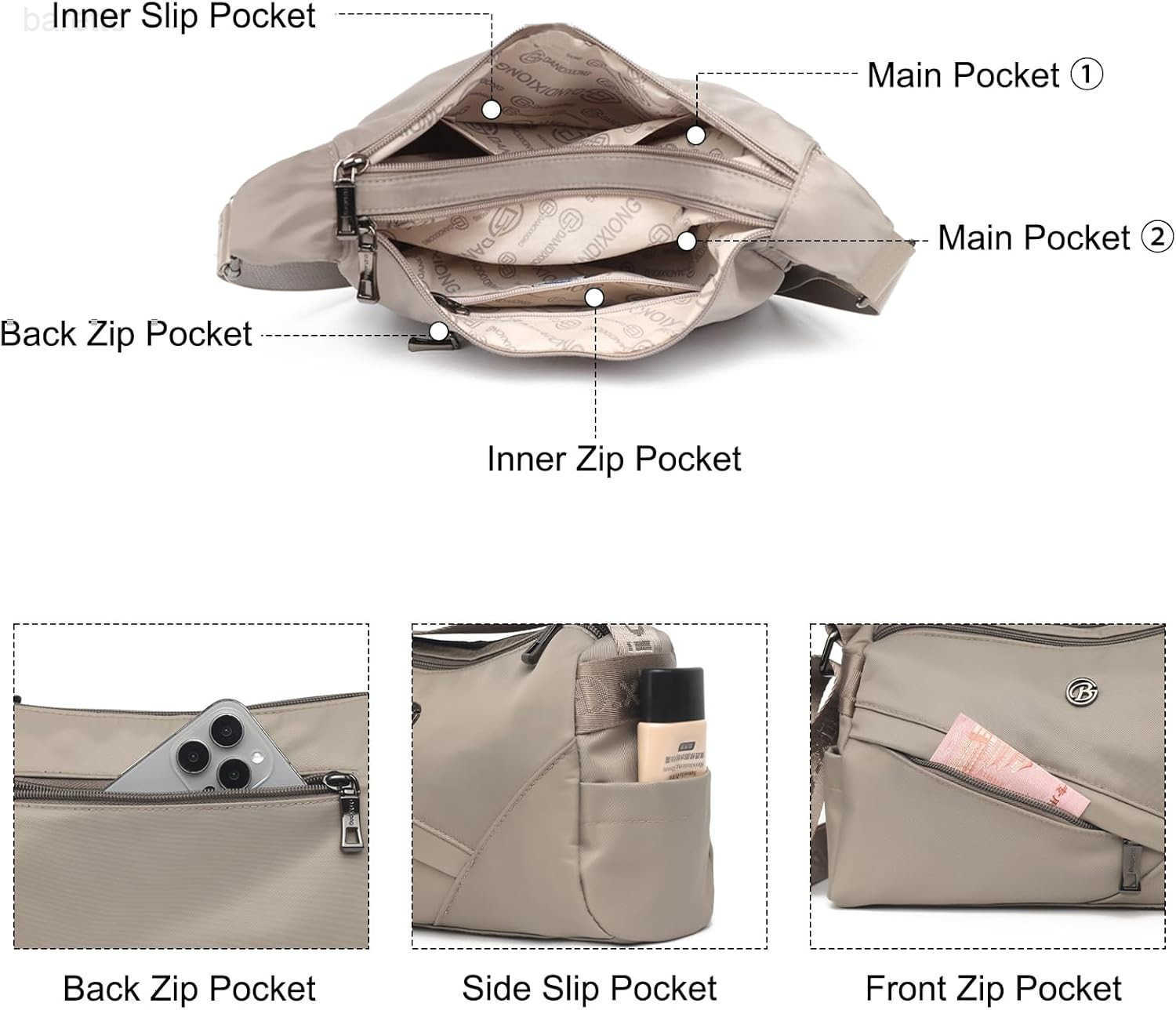 Crossbody Bags for Women Small Shoulder Bag Nylon Simple Purse with Zipper Lightweight Casual Mini Purse M250903