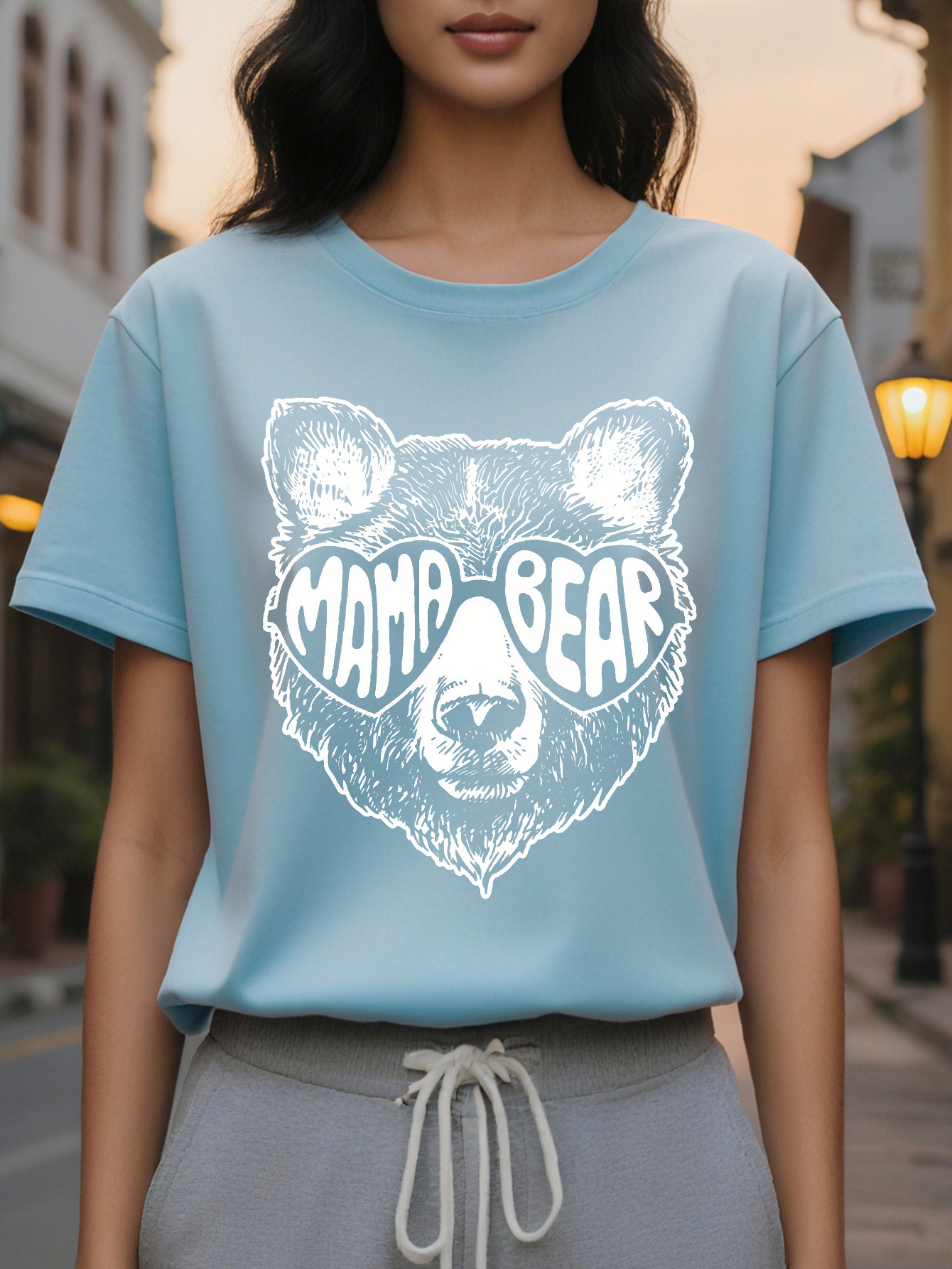 Women's pattern vest casual summer sleeveless round neck black with white design animal bear very suitable for