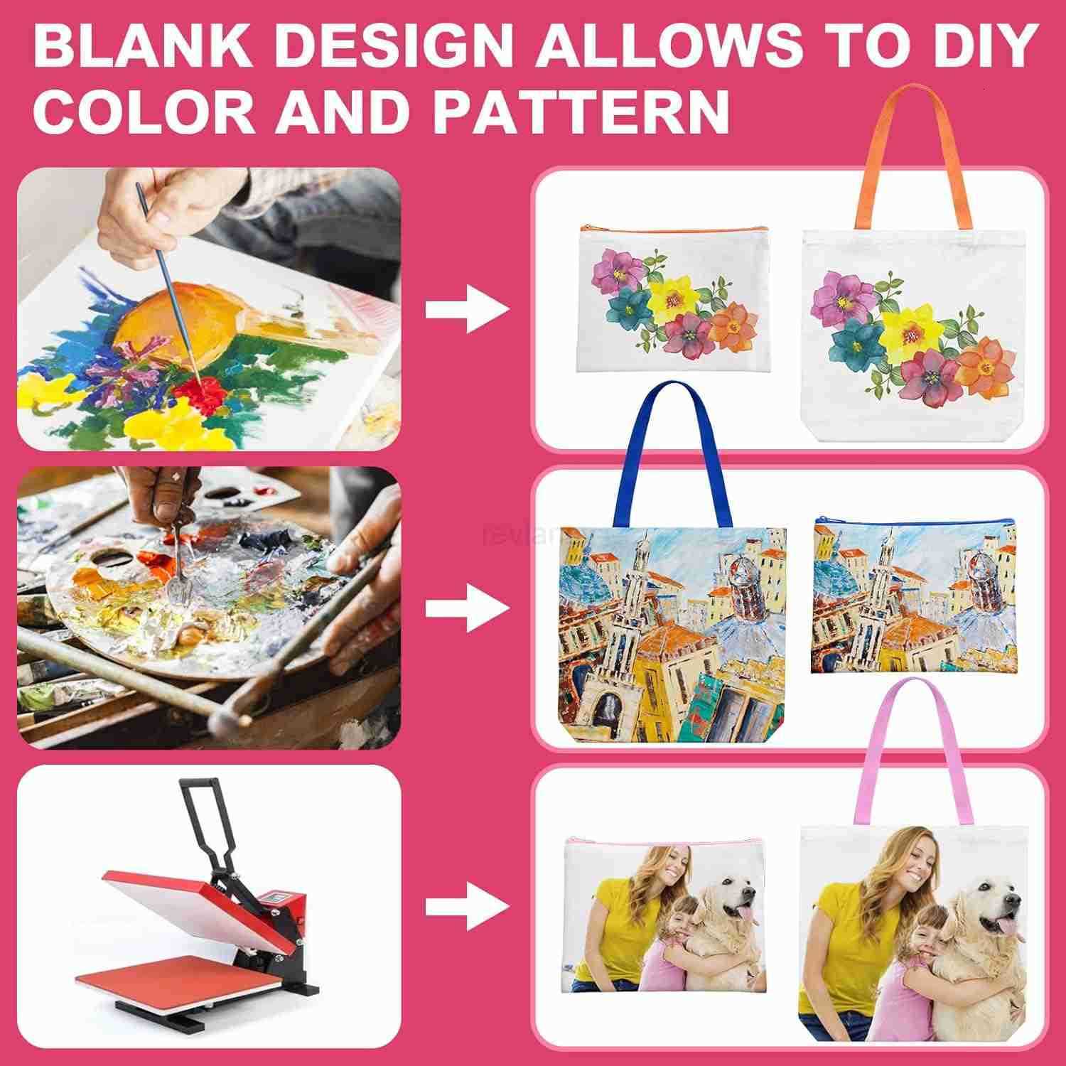 20 Pack Sublimation Blanks Tote Bags MAFYE Reusable Grocery Bags DIY Heat Transfer Canvas Tote Bags Cosmetic Makeup Bags Shopping Bags WCustomized Col