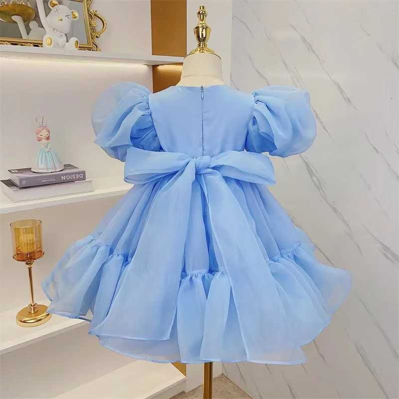 Girls Princess Tulle Dress Kids Puff Sleeve Mesh Dress Children Birthday Party Ball Gown Dresses 2024 New Summer Elegant Clothes Z250904