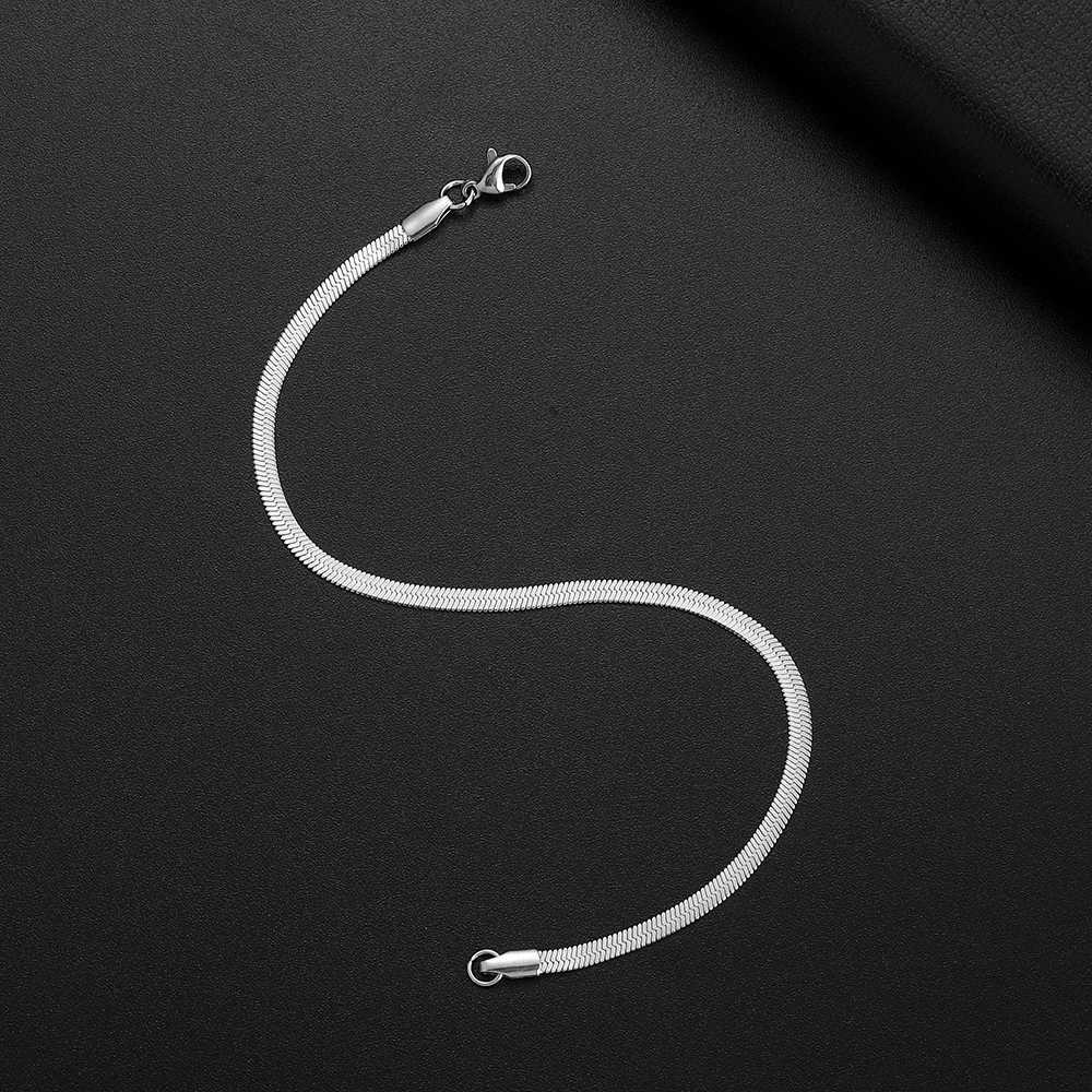 3MM Minimalist Stainless Steel Golden Herringbone Chain Bracelet for Women Men Snake Flat Link Bracelet Fashion Jewelry Gift W250904