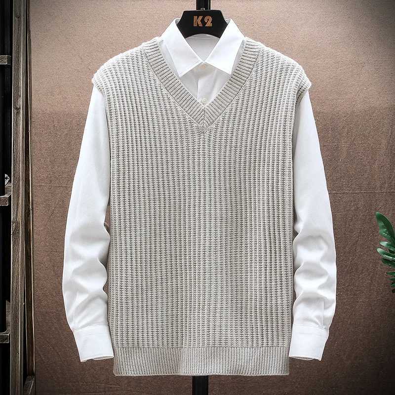 Mens V Neck Knit Vest Layered Shirt Combo Multi Color Preppy Casual Fashion Suits Daily Campus Leisure WearXJ250904