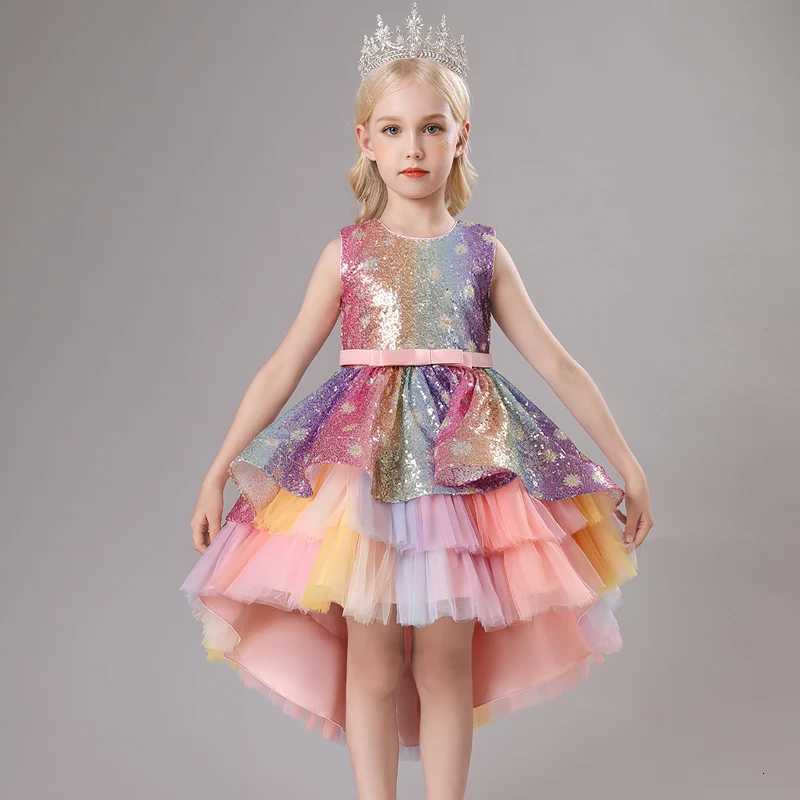 S002 Childrens Dress Trailing Princess Spot Pink Girls June 1 Performance Summer New 2023 Lace Color Matching Mesh Z250904