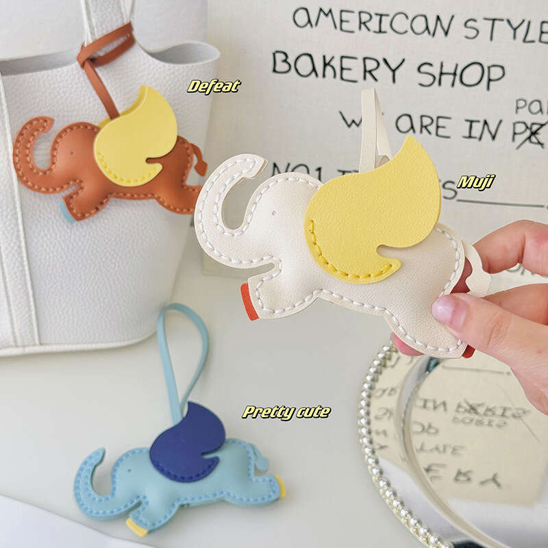 DHEssentials 2025 Handmade Flying Elephant Pendant DIY Bag Charm Leather Hand Sewn Keychain Exquisite Gift Car Hanger Coffee Blue Beige Gray