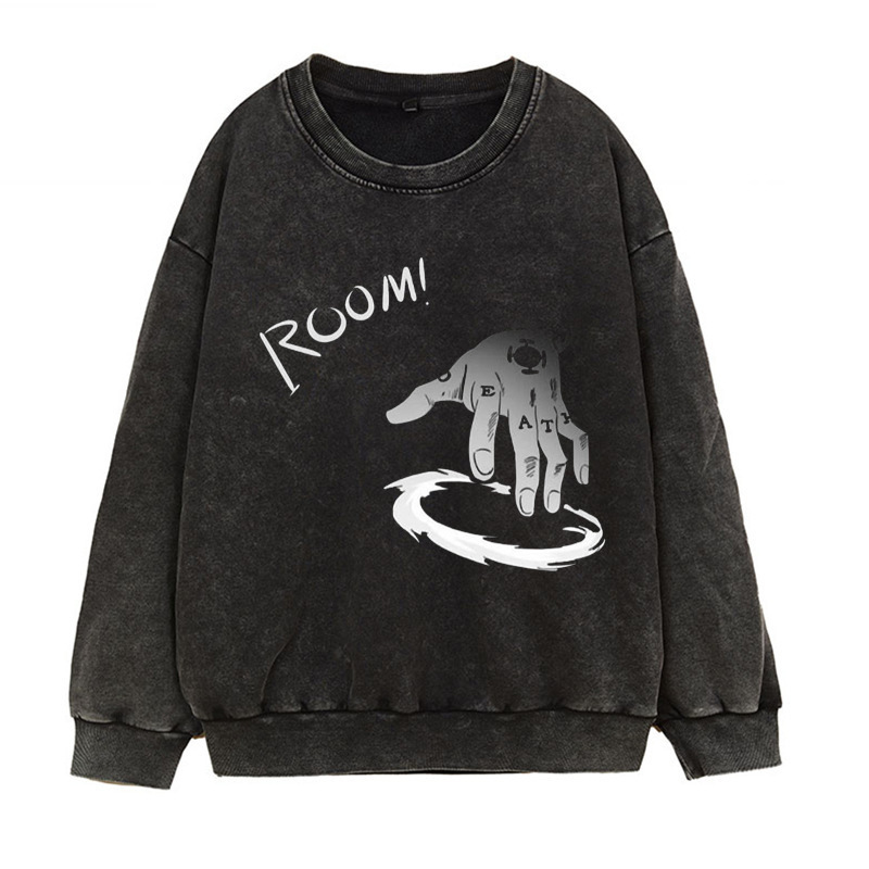 Water-Washed Vintage-Faded Hoodie Japanese Manga Trafalgar Law ROOM Anime Print Crewneck Fall/Winter Heavyweight - CJ7717