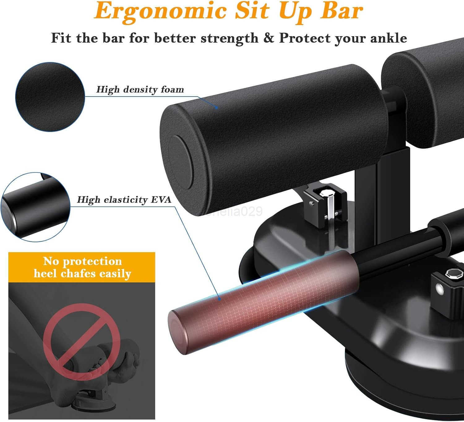 Sit Up Bar Floor Portable Sit Up Exercise Equipment with 2 Strong Suction Cups and Adjustable Foot Holder Abs Master Assistant Device for Home Workout