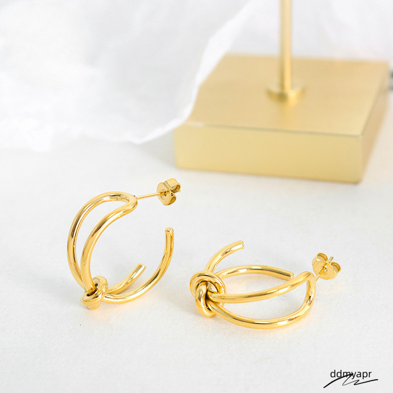 Designer Lady Stainless Steel Gold Knot Ddmyday Earrings For Women C-Shaped Light Jewelry Wholesale Ddmyday