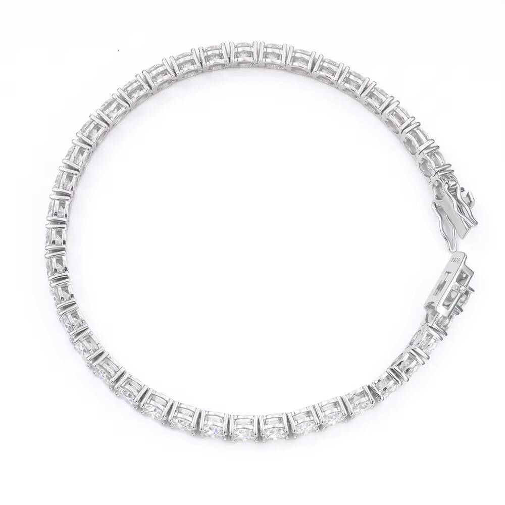 Hip Hop Jewelry 5mm Moissanite Tennis Bracelet White Gold Plated 925 Sterling Silver Fine Chain Link Bracelets for Women for Men