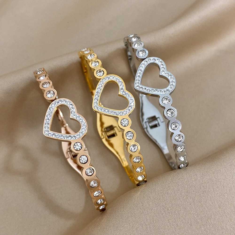 Mahing Bracelet Femme Luxe Rhinestone Stainless Steel Bangle 18K Gold Plated Couple Charm Bracelets Jewelry Gift Y250904