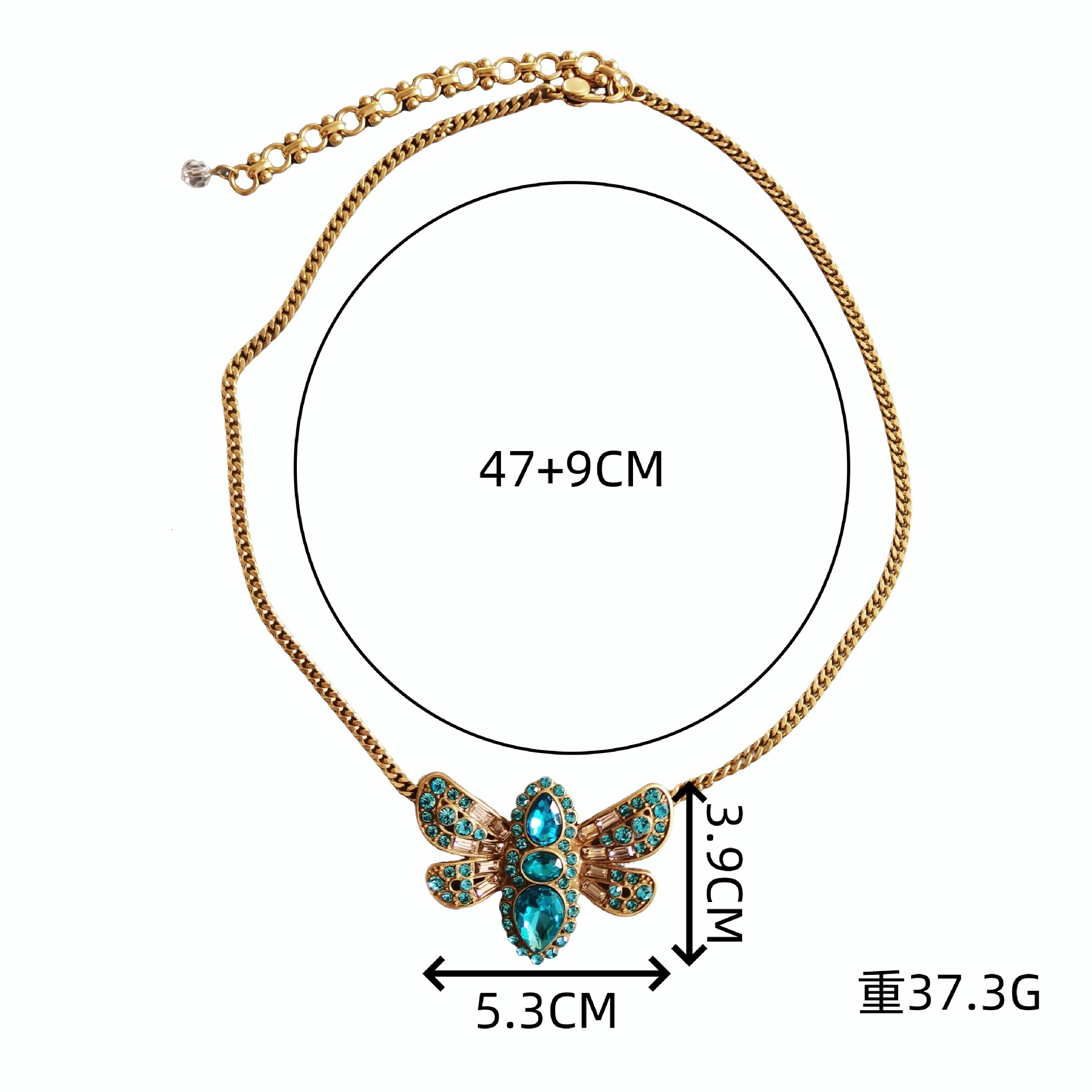 Vintage Style Full Zircon Blue Bee Pendant Necklace Fashionable Niche Design Women's Jewelry