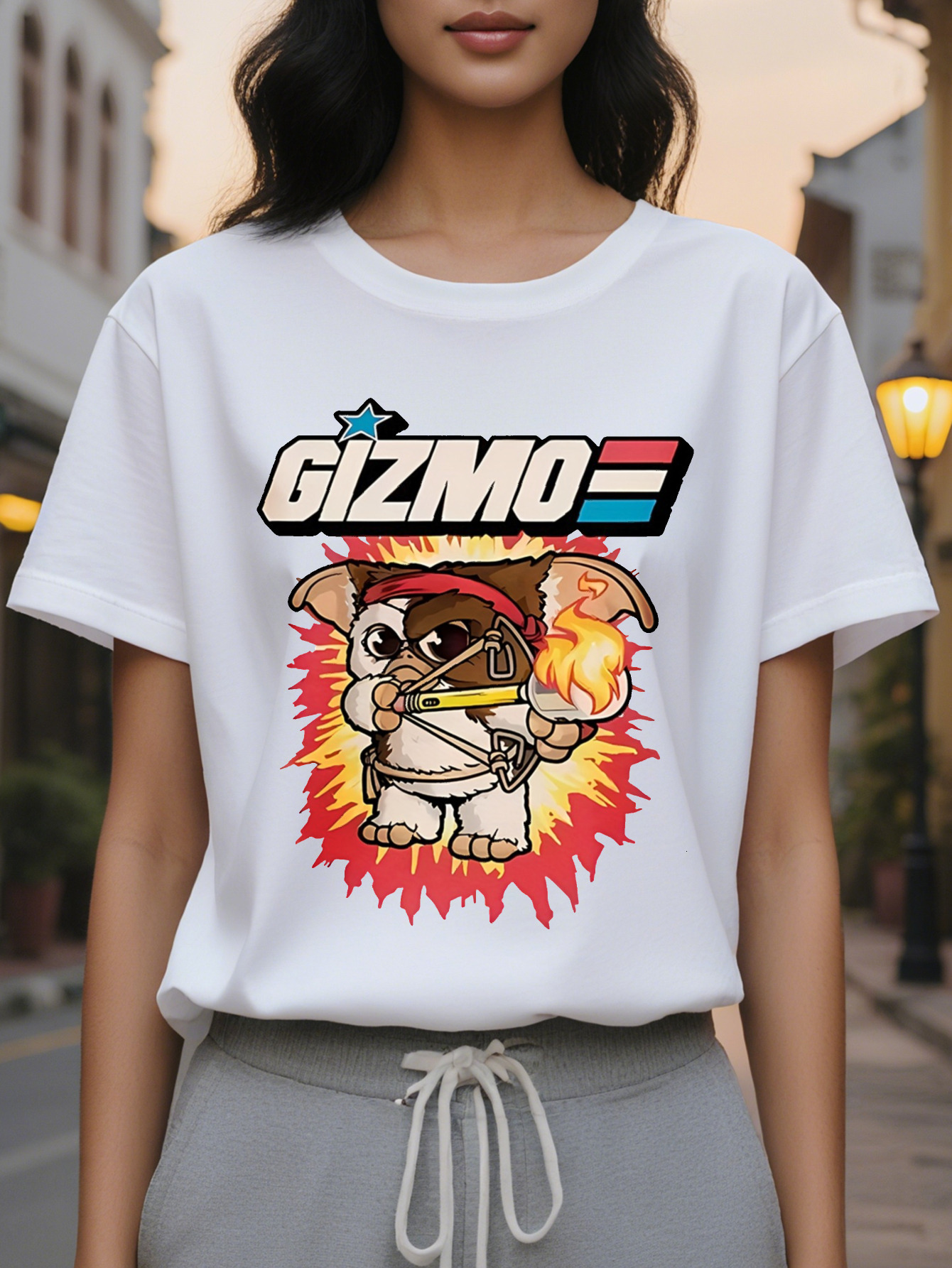 Gizmo Women s Casual Cartoon Dog Pattern Printed Short Sleeve T Shirt Thin Round Neck Loose Spring Summer Top