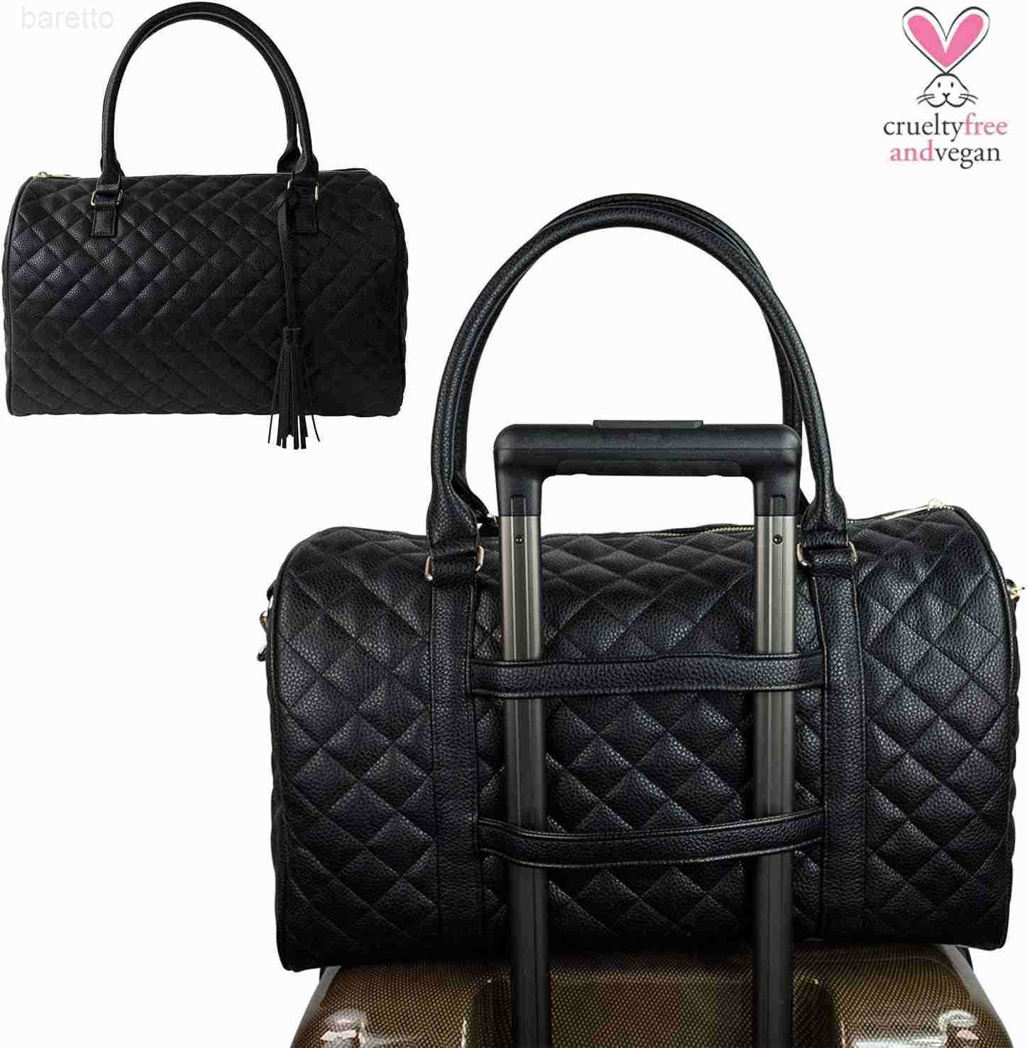 Womens Quilted Weekender Duffle Carry Bags Overnight Travel Handbag Shoulder Tote Trolley Handle Luggage TSA Approved Bag Quad Duffle 43 Black03 M2509