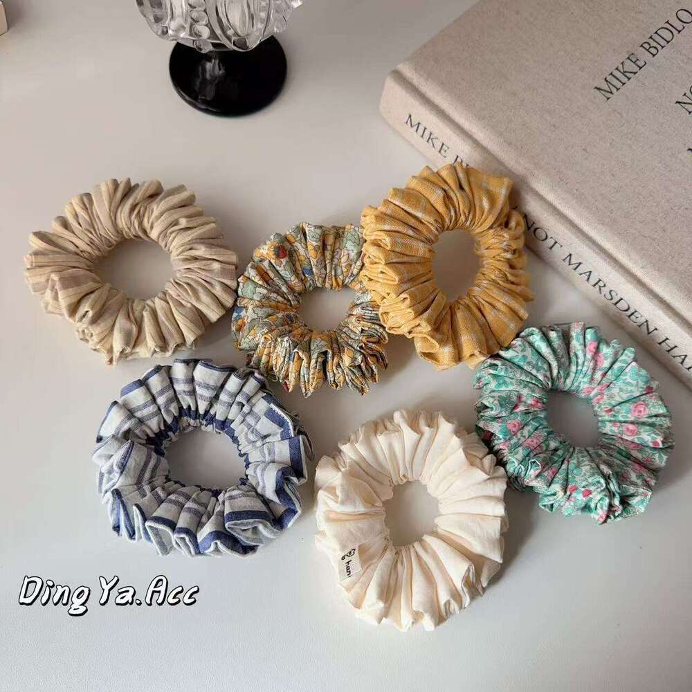 DH collections Korean - style Gorgeous Checked, Floral and Tweed - inspired Pleated Chunky Hair Ties
