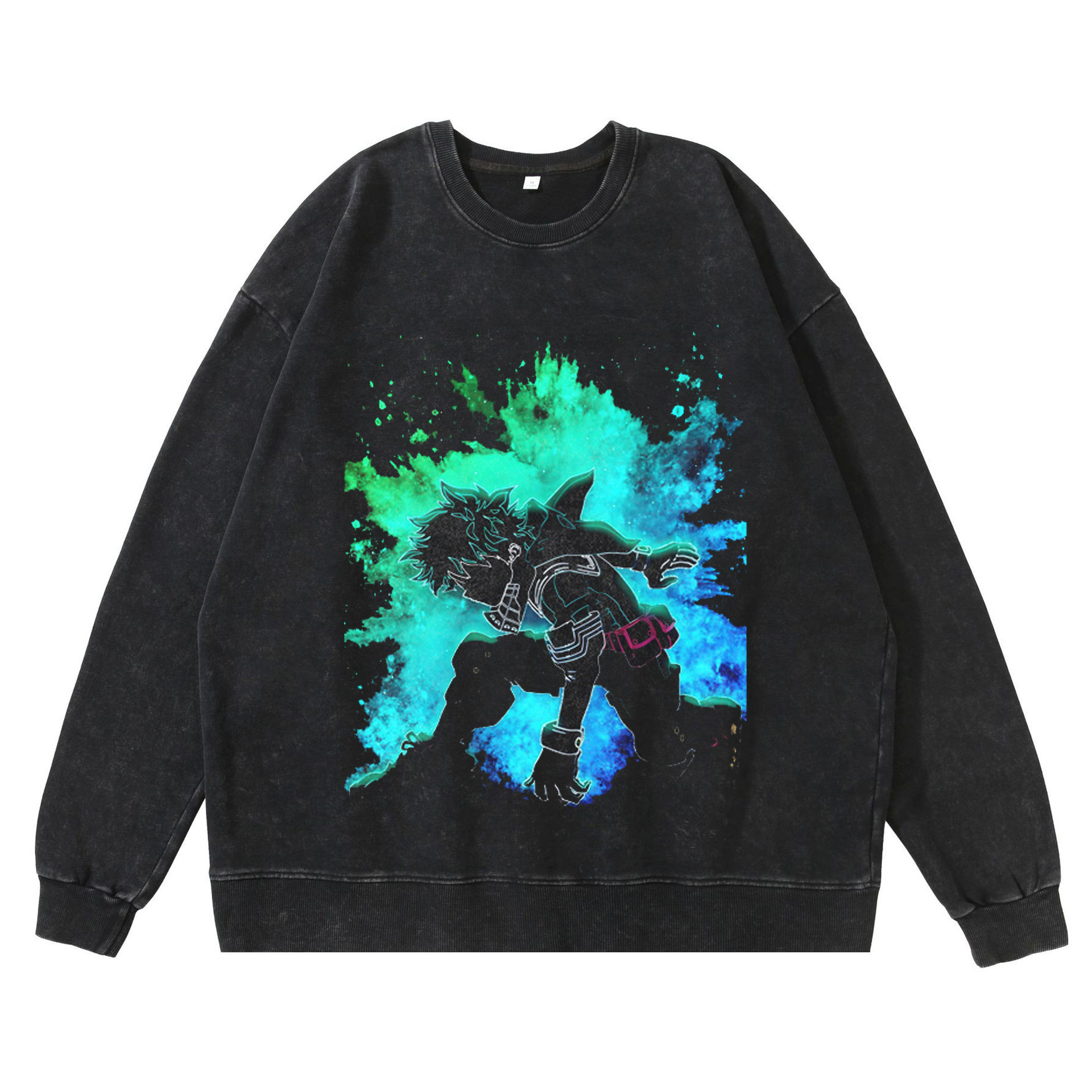 New Washed Vintage Dark Hero Academy Cartoon Anime Print Street Retro Hoodie Streetwear Hoodie - TT8097