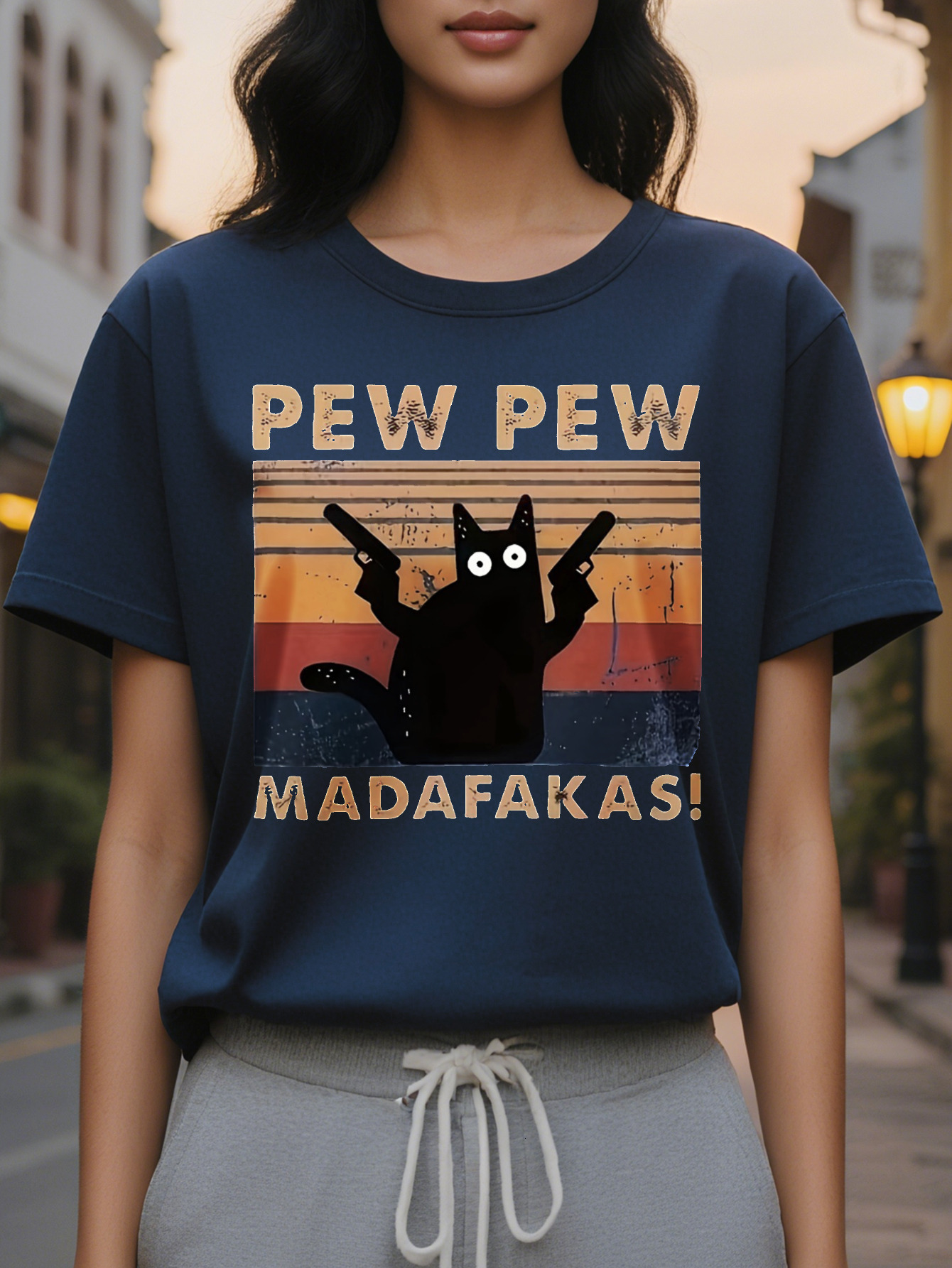 Cat Print Crew Neck Tank Casual Sleeveless Top For Spring Summer Women's Clothing