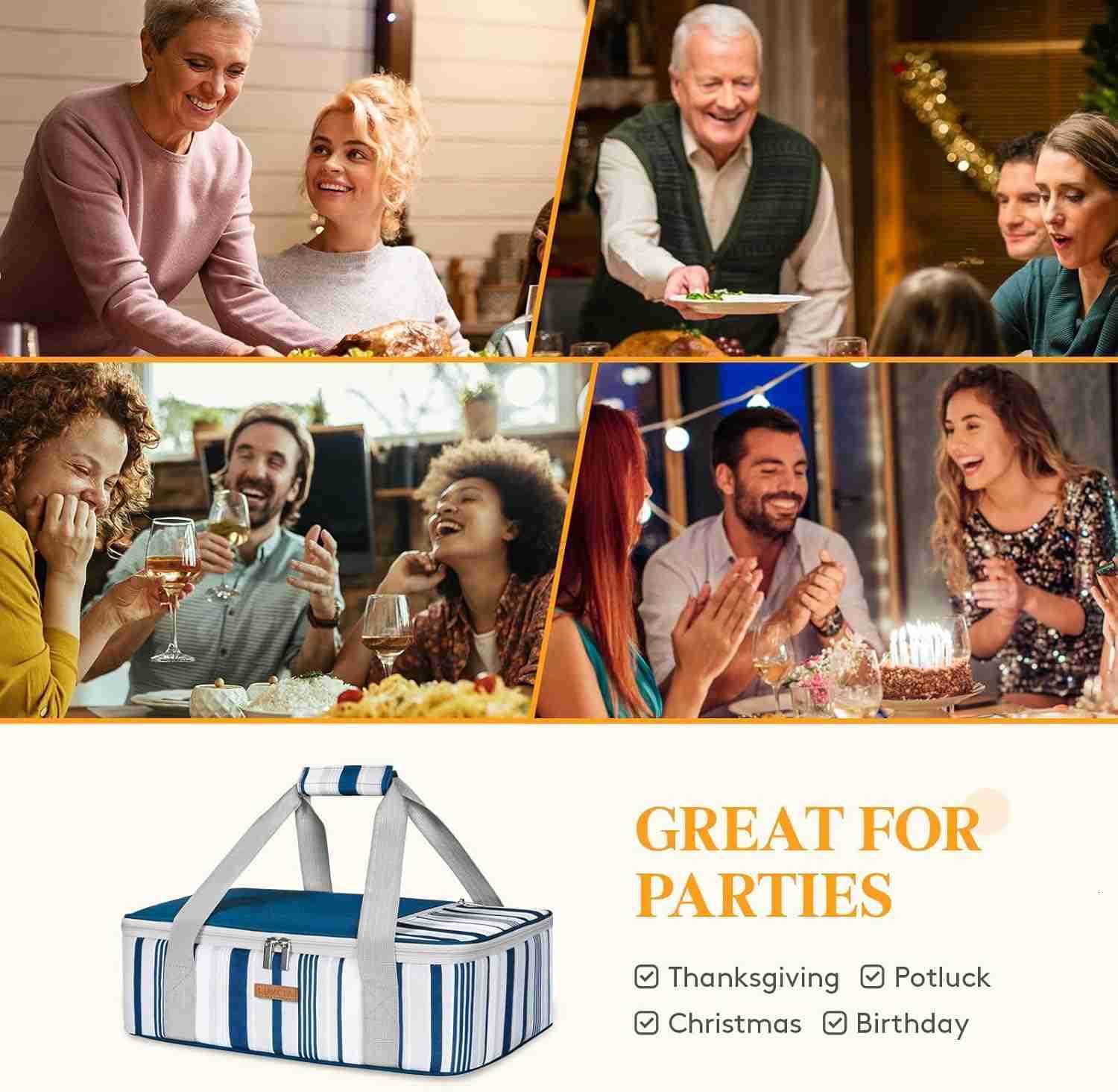 Insulated Casserole Carrier for Hot or Cold Food Lasagna Lugger Tote for Potluck PartiesPicnicCookouts Fits 9x13 Baking Dish GreyW250904