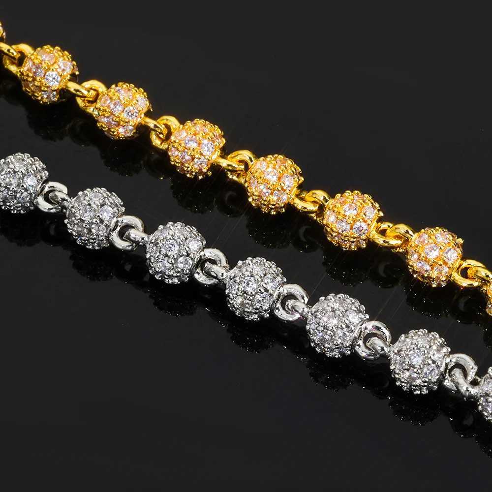 Full Diamond Round Bead Diamond Bracelet Womens Premium 4mm Gold Plated Spring Buckle Mens Hip Hop Accessories W250904