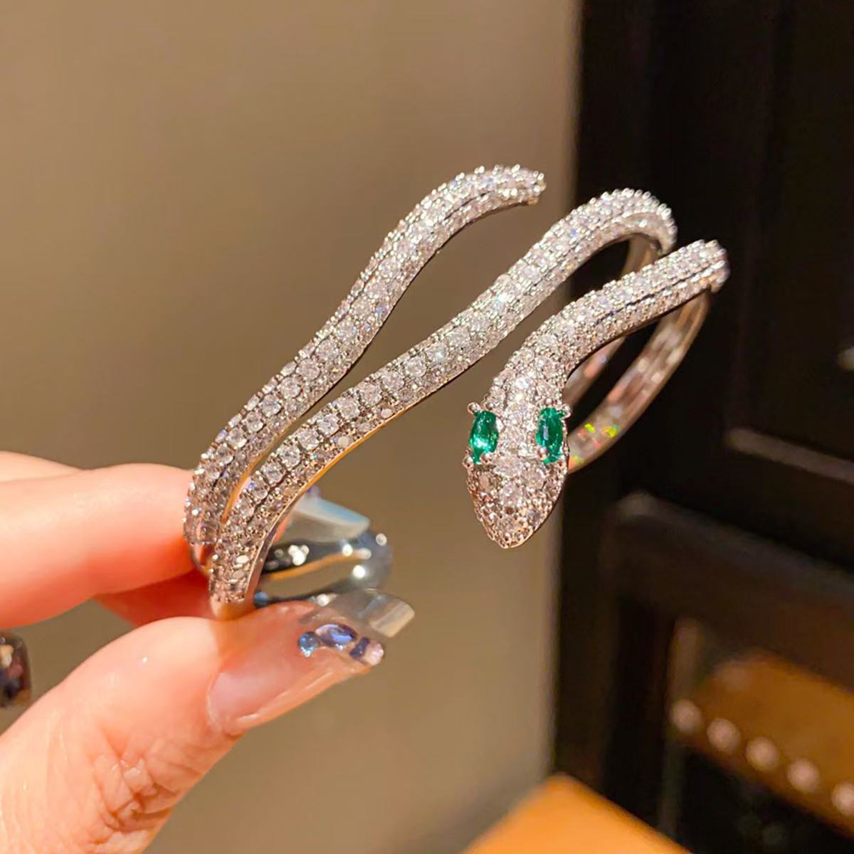 18k gold electroplated zircon snake shaped open bracelet with a luxurious and high-end feel