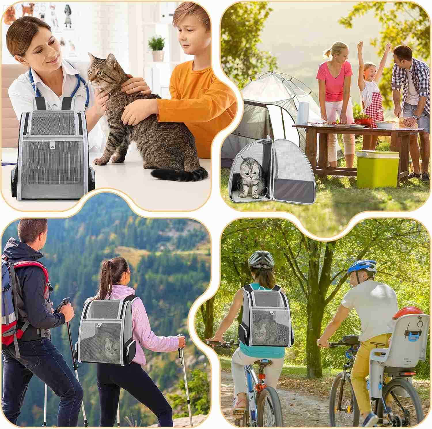 Cat Backpack Carrier Large Pet Backpack for Small Dog Medium Cat Puppy Kitten Bunny up to 15lbs Ventilated Mesh Dog Collapsible Travel Backpack for Hi