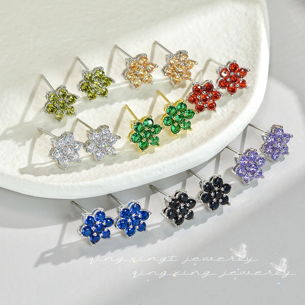 New Flower Colorful Zircon Earrings Classic Designer Luxury Free Shipping Floral Earrings Cross-border Hot Sale Christmas Snowflake Fashion Earrings
