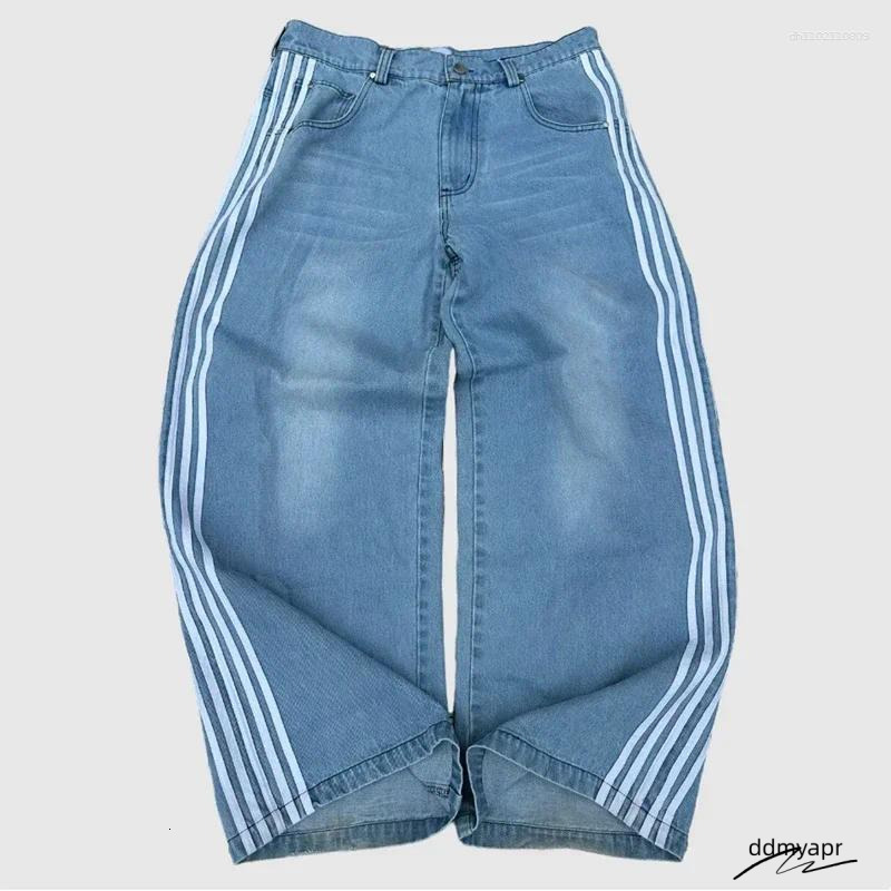 Ddmyday Men's Jeans Y2k Baggy High Quality Embroidered Striped Haruku Sweatpants Hip Hop Unisex Casual Wide Leg Denim Pants Streetwear Ddmyday Dd