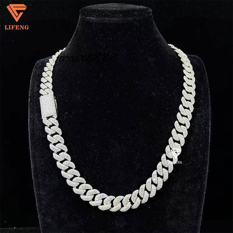 New Arrivals Hip Hop Rapper Necklace Gold Plated 925Silver Iced Out Vvs Moissanite Miami Raised Cuban Link Chain Diamond Handset