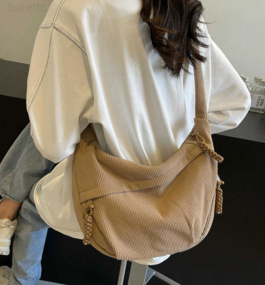 Hobo Bag for Women Men Crescent Shoulder Bag Retro Nylon Canvas Crossbody Bag Slouchy Corduroy Dumpling Bag Purse M250903