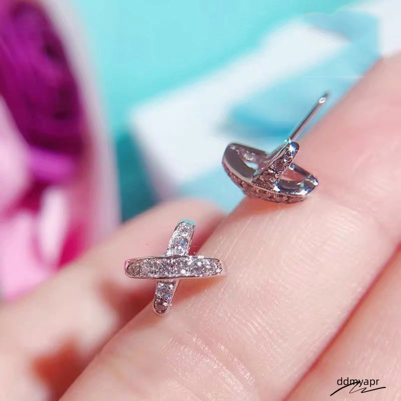 2023 Simple Fashion Stud Earrings Jewelry Ddmyday Sterling Sier Fill Pave White Topaz CZ Dia Gemstones Party Handmade Women Cross Earring Rose Gold Gi
