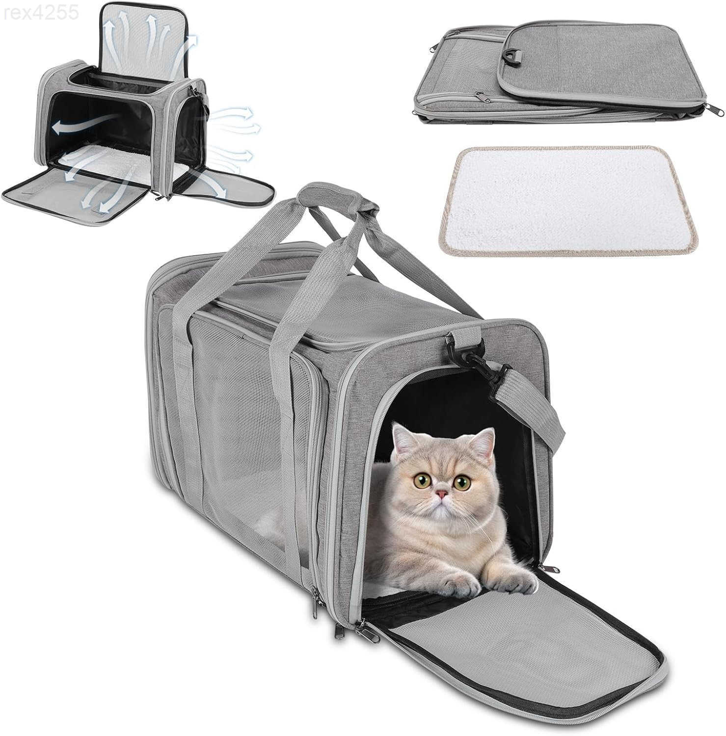 Pet Portable Travel Carrier Bag for Cats Dogs Mesh Travel Puppy Carrier Oxford Fabric Large Capacity Breathable SoftSided Animals Carrier with Mat Sho