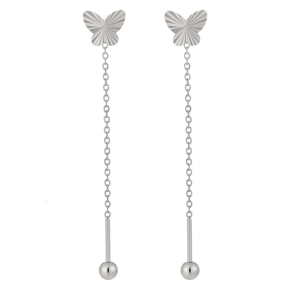 Korean Style Niche Design New High-end Laser Butterfly Threader Earrings for Women Fashionable Personality Versatile Titanium Steel Ear Jewelry