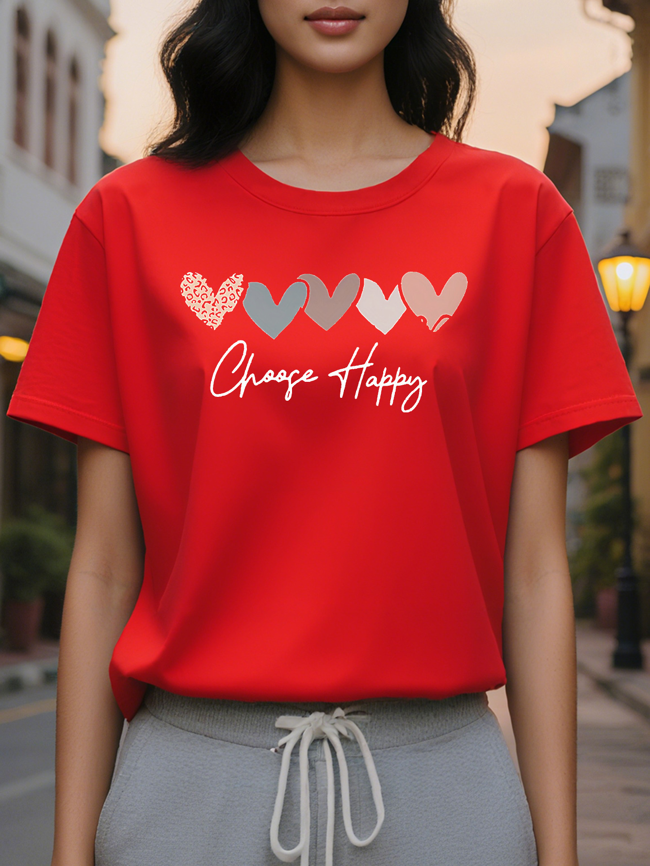 100% Linen Cotton Short Sleeve T-Shirt Black Crewneck Jacket Color Heart Letter Printing Breathable Spring and